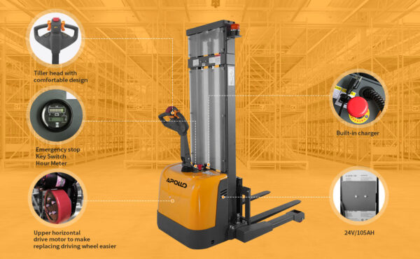 APOLLOLIFT Electric Walkie Stacker, 3300 lbs Capacity 130“ Lift Height Powered Drive and Lift Electric Stacker, with Straddle Legs Adjustable Forks Material Lift - Image 10