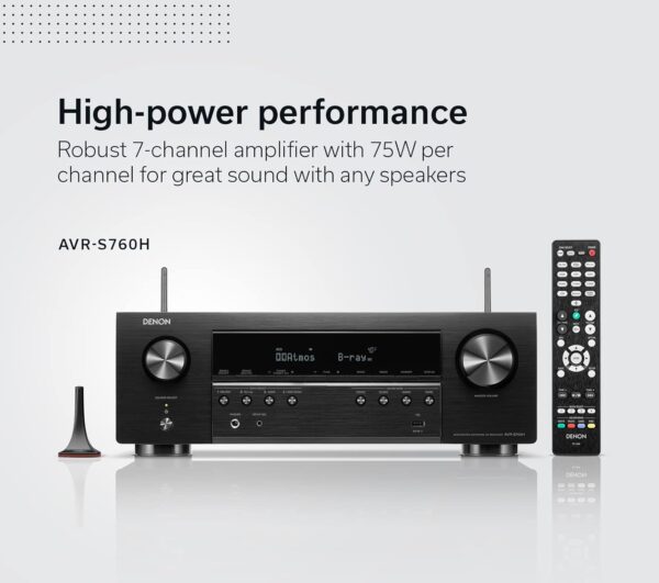 Denon AVR-S760H 7.2 Ch AVR - 75 W/Ch (2021 Model), Advanced 8K Upscaling, Dolby Atmos Height Virtualization, DTS Virtual:X & More, Built-in HEOS, Amazon Alexa Voice Control - Image 5