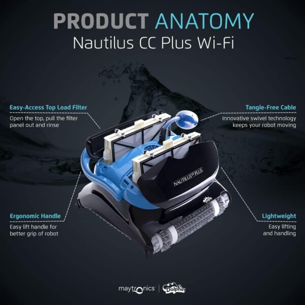 Dolphin Nautilus CC Plus Wi-Fi Automatic Robotic Pool Vacuum Cleaner, Always Cleaning, Never Charging, with Wall Climbing Scrubber Brush, Ideal for In-Ground Pools up to 50 FT in Length - Image 3