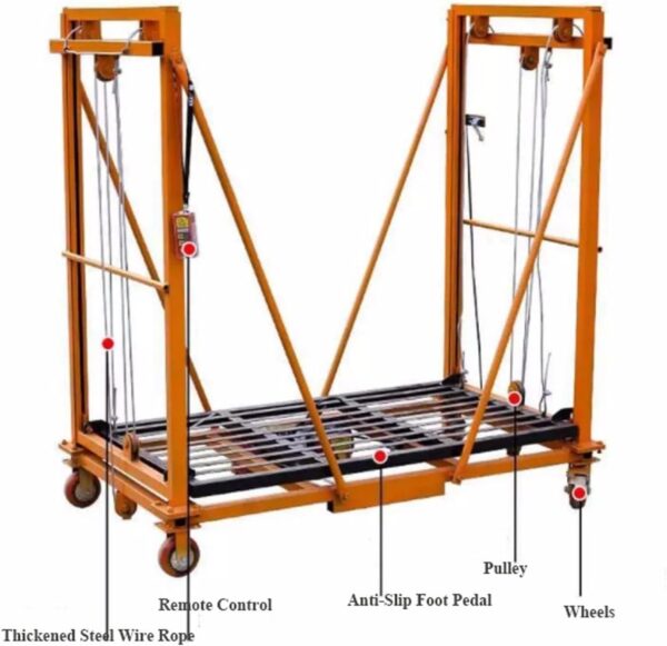 Electric Scaffolding Lift Platform – Mobile Folding Telescopic Scaffold, 5m/16.4ft Height, 500kg/1100lbs Capacity for Aerial Work - Image 4
