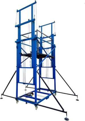 1100LBS Electric Mobile Scaffolding Platform,13M/42FT Raising Height,Electric Wire Rope Scaffolding Lift,Assembled Electric Adjustable Scaffolding with PA1500 Winch Hoist and Outrigger Guardrail