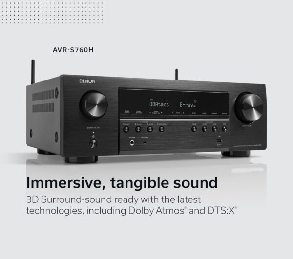 Denon AVR-S760H 7.2 Ch AVR - 75 W/Ch (2021 Model), Advanced 8K Upscaling, Dolby Atmos Height Virtualization, DTS Virtual:X & More, Built-in HEOS, Amazon Alexa Voice Control - Image 6