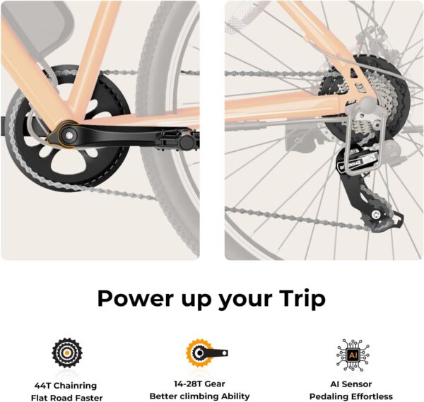 Jasion EB5 Electric Bike for Adults with Peak 500W Brushless Motor, 40Miles 20MPH Commuting Electric Mountain Bike with 360Wh Removable Battery, 7-Speed, 26" Tires and Front Fork Suspension - Image 2