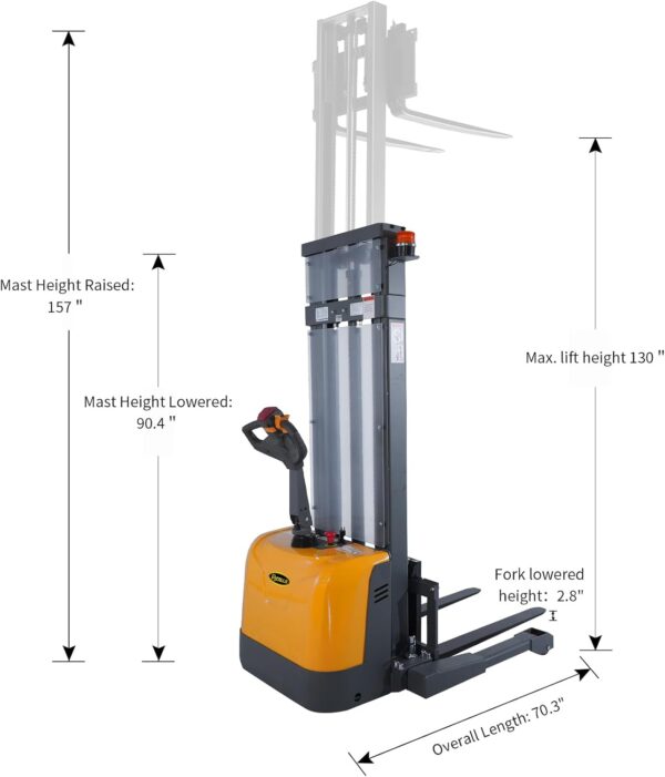 APOLLOLIFT Electric Walkie Stacker, 3300 lbs Capacity 130“ Lift Height Powered Drive and Lift Electric Stacker, with Straddle Legs Adjustable Forks Material Lift - Image 3