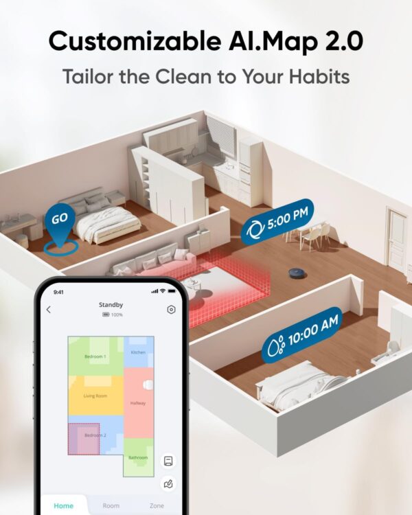 eufy X10 Pro Omni Robot Vacuum and Mop Combo, 8,000 Pa Suction, Dual Mops with 12 mm Auto-Lift and Carpet Detection, AI Obstacle Avoidance, Auto Mop Washing, Auto Drying, Self-Emptying, Self-Refilling - Image 4