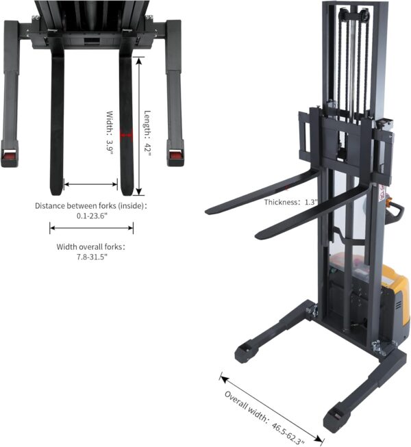 APOLLOLIFT Electric Walkie Stacker, 3300 lbs Capacity 130“ Lift Height Powered Drive and Lift Electric Stacker, with Straddle Legs Adjustable Forks Material Lift - Image 6