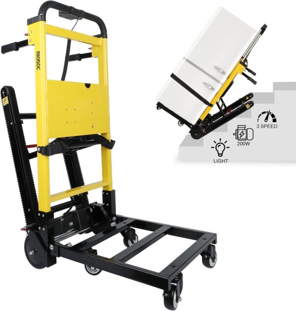 Electric Stair Climbing Hand Trucks, 200W 3 Adjustable Speeds with Light 440lbs Max Load Folding Dolly Cart Trolley, with 6 Wheels Motor Battery for Moving Furniture Home Warehouse Supermarket