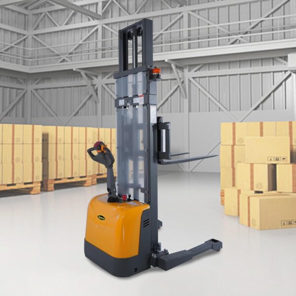 APOLLOLIFT Electric Walkie Stacker, 3300 lbs Capacity 130“ Lift Height Powered Drive and Lift Electric Stacker, with Straddle Legs Adjustable Forks Material Lift