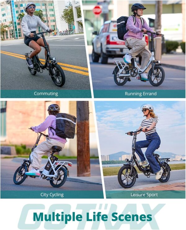 Gotrax 16" Folding Electric Bike, Max 28Miles Range(Pedal-Assist) & Speed 15.5Mph Power by Peak 500W, E-Bike with Removable Battery, Suspension & Adjustable Size, Commuter Bicycle for Adults/Teens - Image 9
