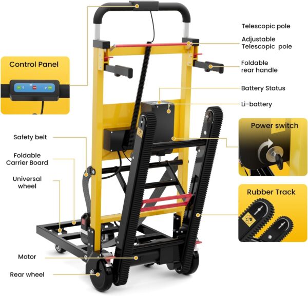 Electric Stair Climbing Hand Trucks Moving Heavy Objects Up and Down Stairs Effortless, 441 lbs Max Load Capacity, Folding Stair Climbing Dolly with Rubber Tracks for Easy Moving of Heavy Furniture - Image 8