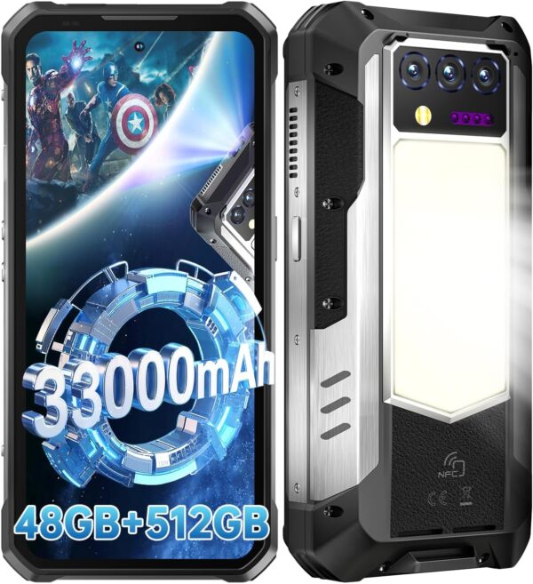 OUKITEL WP100 Titan Rugged Smartphone 5G - 33000mAh Rugged Phone with Projector, 48GB+512GB Unlocked Android 14 Cell Phones with 1200 Lumens Camping Light, 6.8'' FHD+120Hz Smartphone, 200MP, T-Mobile