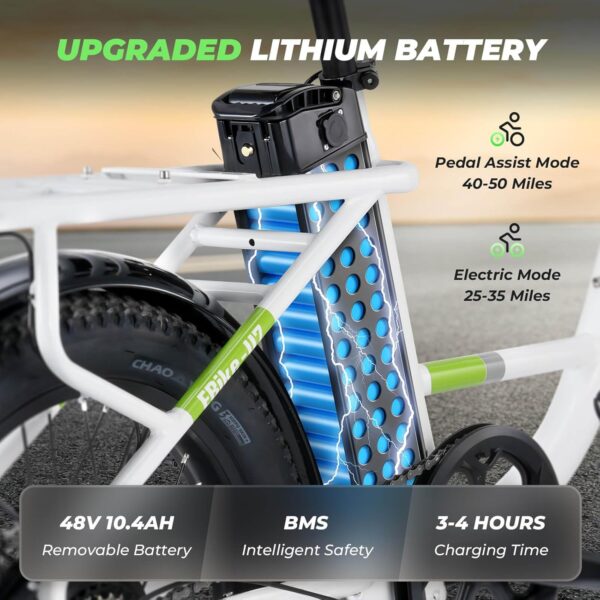 isinwheel U7 Electric Bike for Adults, 20 mph Cargo Ebike 1000W Peak Adult Electric Bicycles, 55 Miles Range E Bike, 48V 10.4Ah Removable Battery, 7 Speed Gearshift, 20" Step Thru Ebikes for Adults - Image 3