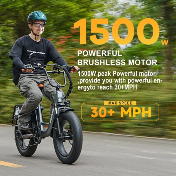 EUY Electric Bike for Adults with Peak 1500W Motor, 48V 20Ah Removable Battery Fast Ebike,Max 70Miles & 30MPH,20" x4.0 Fat Tire Commuting Electric Mountain Bike,7-Speed, Step-Thru Bicycle - Image 5