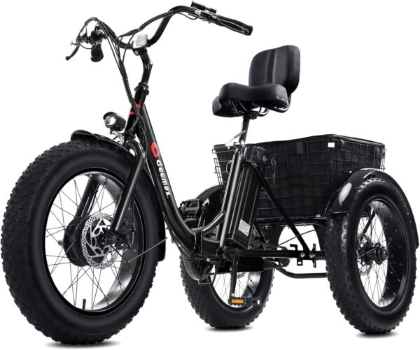 Geemax Electric Tricycle for Adults, 20" x 4.0 Fat Tire Electric Trike, 36V 350W 13Ah Lithium Battery UL Certified, Motorized 3 Wheel Electric Bicycle with Large Basket Outdoor Beach Sonw