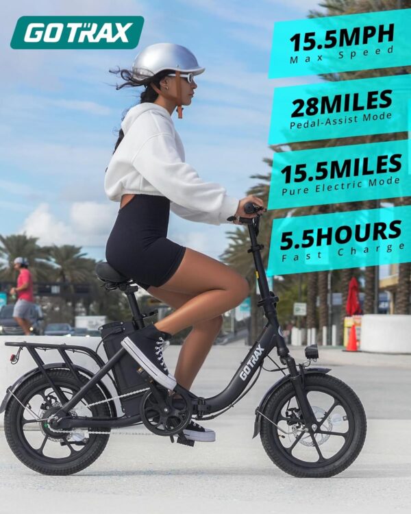 Gotrax 16" Folding Electric Bike, Max 28Miles Range(Pedal-Assist) & Speed 15.5Mph Power by Peak 500W, E-Bike with Removable Battery, Suspension & Adjustable Size, Commuter Bicycle for Adults/Teens - Image 4