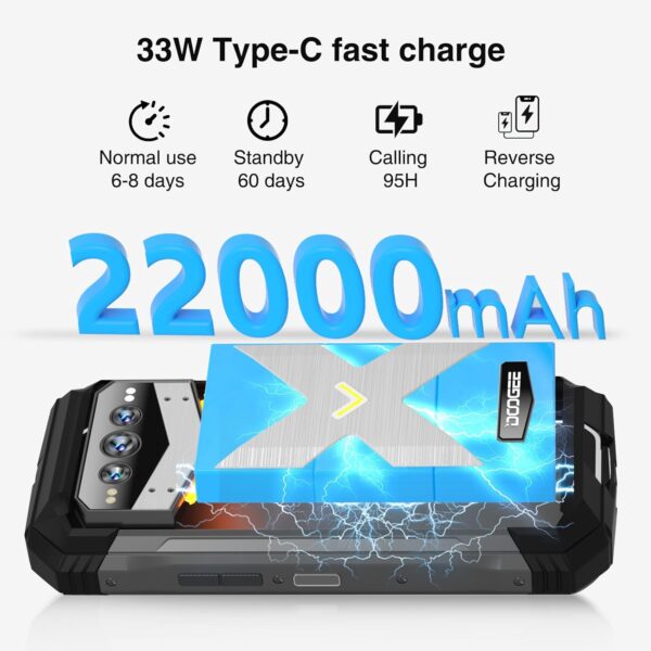 DOOGEE V MAX Plus(2024) 5G Rugged Smartphone, 22000mAh 36GB+512GB Android 14 Rugged Phone, 200MP+32MP+20MP Night Vision Rugged Cell Phone, 6.58" FHD+120Hz IPS Screen, IP68/IP69K Waterproof Phone, NFC/OTG - Image 3