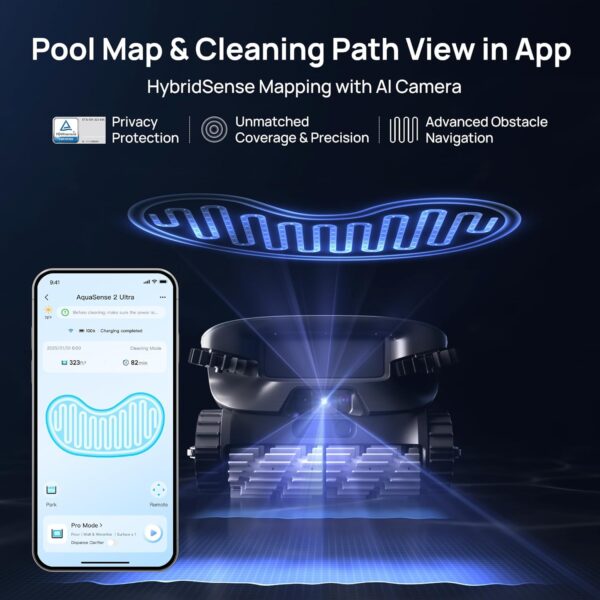 Beatbot AquaSense 2 Ultra Cordless Robotic Pool Cleaner for Complex Pools, Pool Mapping with AI Camera, 5-in-1 Cleaning, Smart Surface Parking, Pool Skimmer, Water Clarification – Midnight Blue - Image 5