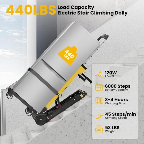 Electric Stair Climbing Hand Trucks Moving Heavy Objects Up and Down Stairs Effortless, 441 lbs Max Load Capacity, Folding Stair Climbing Dolly with Rubber Tracks for Easy Moving of Heavy Furniture - Image 4