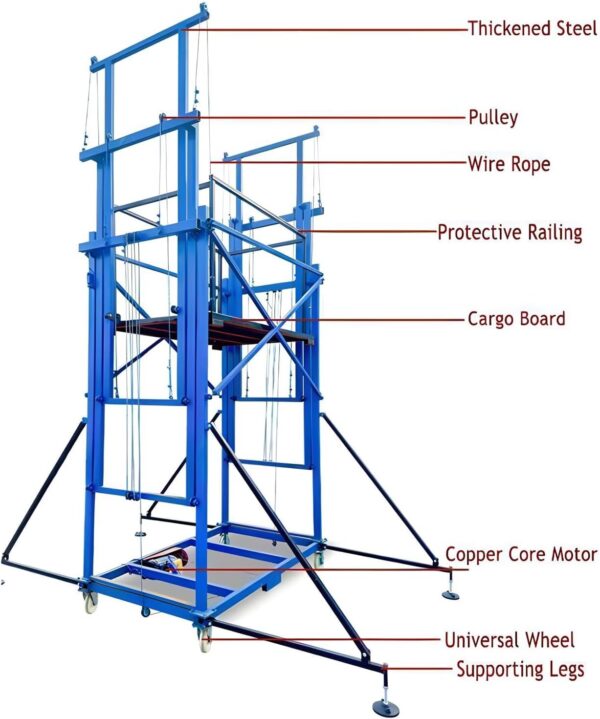 1100LBS Electric Mobile Scaffolding Platform,13M/42FT Raising Height,Electric Wire Rope Scaffolding Lift,Assembled Electric Adjustable Scaffolding with PA1500 Winch Hoist and Outrigger Guardrail - Image 5