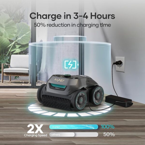 AIPER Cordless Robotic Pool Cleaner, WavePath Navigation, Wall-Climbing, Quad-Motor, 150 mins Runtime for Inground Pools up to 1,600 sq.ft, Seagull Pro ZT6002 - Image 6