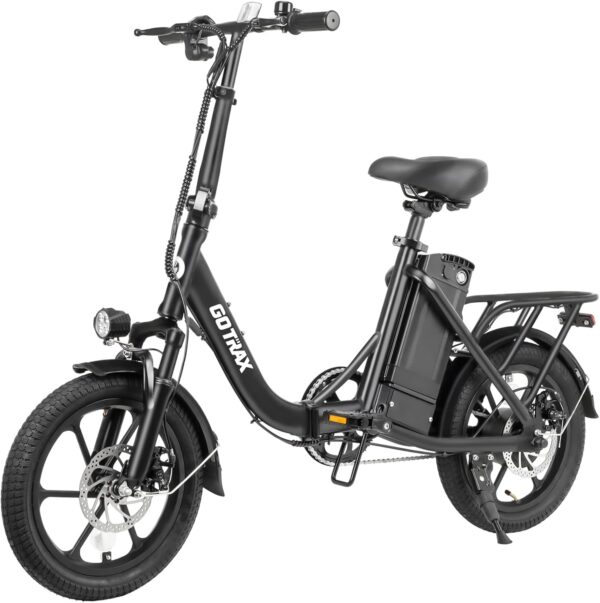 Gotrax 16" Folding Electric Bike, Max 28Miles Range(Pedal-Assist) & Speed 15.5Mph Power by Peak 500W, E-Bike with Removable Battery, Suspension & Adjustable Size, Commuter Bicycle for Adults/Teens