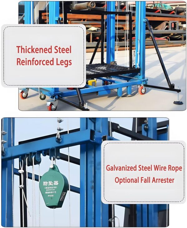 1100LBS Electric Mobile Scaffolding Platform,13M/42FT Raising Height,Electric Wire Rope Scaffolding Lift,Assembled Electric Adjustable Scaffolding with PA1500 Winch Hoist and Outrigger Guardrail - Image 2