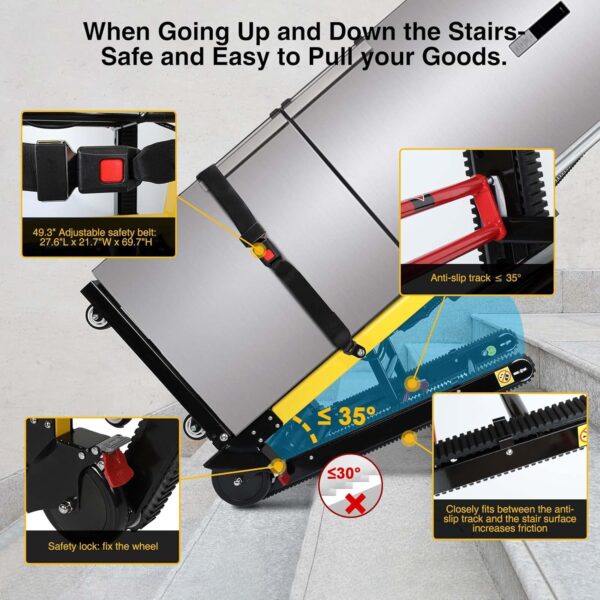 Electric Stair Climbing Hand Trucks, 200W 3 Adjustable Speeds with Light 440lbs Max Load Folding Dolly Cart Trolley, with 6 Wheels Motor Battery for Moving Furniture Home Warehouse Supermarket - Image 3