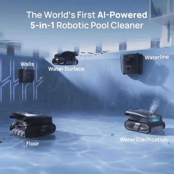 Beatbot AquaSense 2 Ultra Cordless Robotic Pool Cleaner for Complex Pools, Pool Mapping with AI Camera, 5-in-1 Cleaning, Smart Surface Parking, Pool Skimmer, Water Clarification – Midnight Blue - Image 2