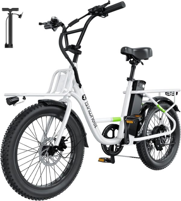 isinwheel U7 Electric Bike for Adults, 20 mph Cargo Ebike 1000W Peak Adult Electric Bicycles, 55 Miles Range E Bike, 48V 10.4Ah Removable Battery, 7 Speed Gearshift, 20" Step Thru Ebikes for Adults