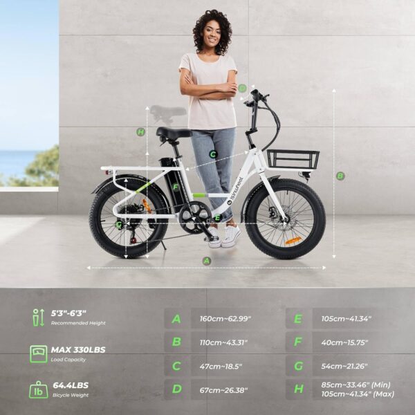 isinwheel U7 Electric Bike for Adults, 20 mph Cargo Ebike 1000W Peak Adult Electric Bicycles, 55 Miles Range E Bike, 48V 10.4Ah Removable Battery, 7 Speed Gearshift, 20" Step Thru Ebikes for Adults - Image 5