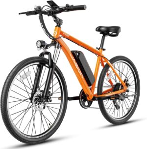 Jasion EB5 Electric Bike for Adults with Peak 500W Brushless Motor, 40Miles 20MPH Commuting Electric Mountain Bike with 360Wh Removable Battery, 7-Speed, 26" Tires and Front Fork Suspension