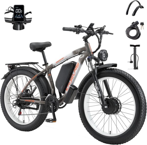 Electric Bike for Adults, 4000W Peak 26” Fat Tire Ebike, 35MPH AWD Dual Motor Electric Bicycles, 48V 23AH Removable Battery Fast Dual Hydraulic Brakes Electric Mountain Bike