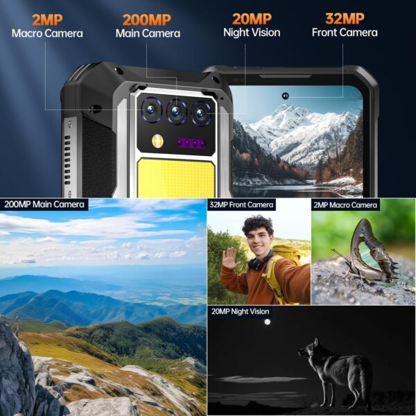 OUKITEL WP100 Titan Rugged Smartphone 5G - 33000mAh Rugged Phone with Projector, 48GB+512GB Unlocked Android 14 Cell Phones with 1200 Lumens Camping Light, 6.8'' FHD+120Hz Smartphone, 200MP, T-Mobile - Image 4