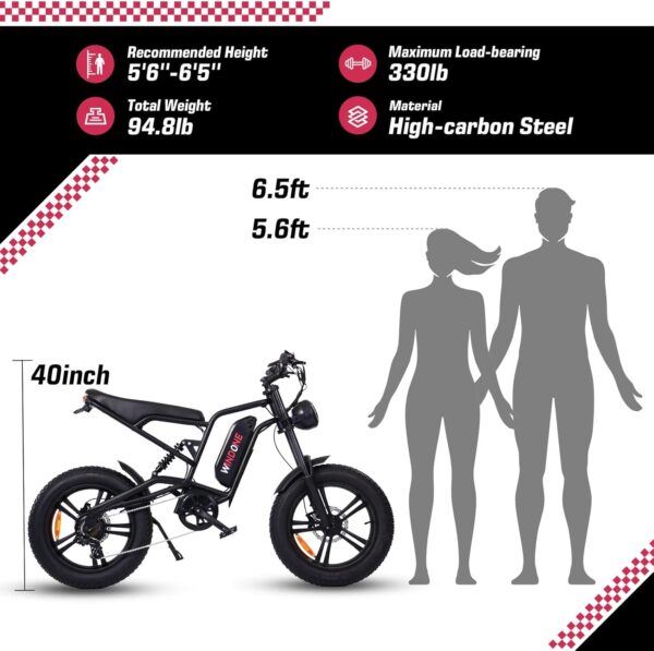 E2/K20 Electric Bike for Adults, 48V 13Ah/15Ah Battery, Up to 28 MPH & 46.6/60 Miles (PAS), 750/1000W Peak Ebike with All-Terrain 20"/26'' Fat Tires, UL Certified, Moped E-Bike - Image 4