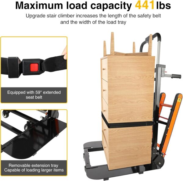 Electric Stair Climbing Hand Trucks with Removable Extension Tray, 440lbs max Load Capacity Folding Stair Climbing Dolly Takes 1500 Steps Stairs with Rubber Tracks for Easy up/Down Stairs - Image 5