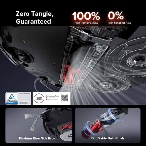 roborock Saros 10R Robot Vacuum and Mop, Powerful Suction, Zero-Tangling, 3.14’’ Ultra Slim, FlexiArm Riser Technology for Carpet & Floor, Corner & Edge Cleaning, Self-Emptying, Hot Air Drying, Black - Image 4