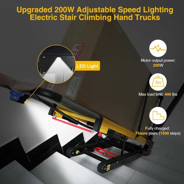 Electric Stair Climbing Hand Trucks, 200W 3 Adjustable Speeds with Light 440lbs Max Load Folding Dolly Cart Trolley, with 6 Wheels Motor Battery for Moving Furniture Home Warehouse Supermarket - Image 5