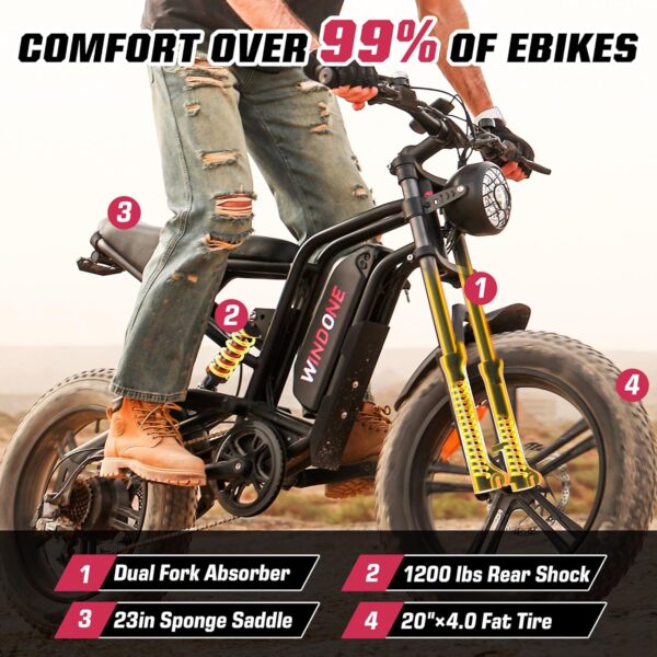 E2/K20 Electric Bike for Adults, 48V 13Ah/15Ah Battery, Up to 28 MPH & 46.6/60 Miles (PAS), 750/1000W Peak Ebike with All-Terrain 20"/26'' Fat Tires, UL Certified, Moped E-Bike - Image 8