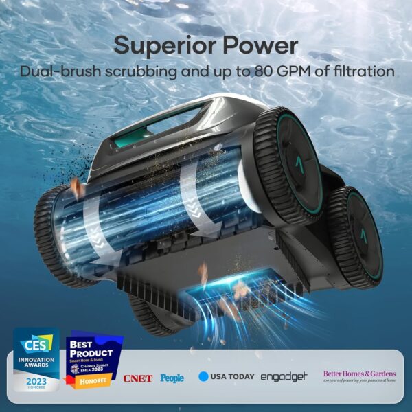 AIPER Cordless Robotic Pool Cleaner, WavePath Navigation, Wall-Climbing, Quad-Motor, 150 mins Runtime for Inground Pools up to 1,600 sq.ft, Seagull Pro ZT6002 - Image 4