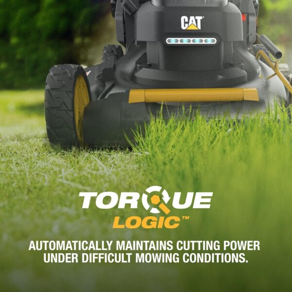 Cat DG670 60V 21” Cordless Lawn Mower 3-In-1 Cutting Modes, Brushless Lawn Mower with TorqLogic, Easy-Adapt Walk-Behind Push Lawn Mower – Battery & Charger Included, Black, Yellow - Image 8