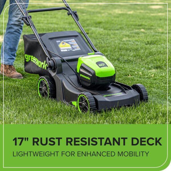 Greenworks 60V 17" Brushless (Push) Lawn Mower, 4.0Ah Battery and 3A Charger - Image 9