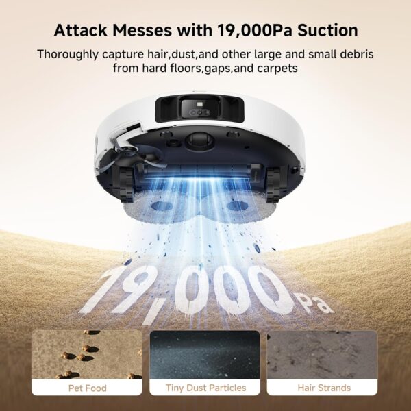 Mova P50 Pro Ultra Robot Vacuum with Removable & Liftable Mop, 19,000Pa Suction with Anti-Tangle Brush, Side Brush Extensive Cleaning, 167℉ Mop & Washboard Self Drying & Cleaning, Auto Empty & Refill - Image 6