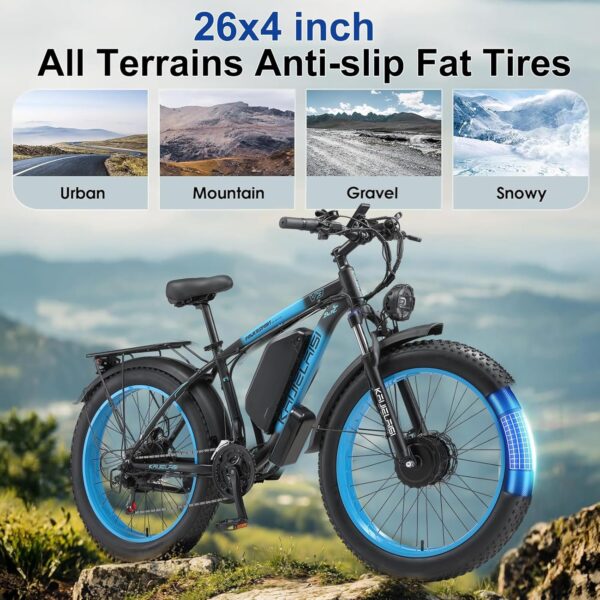 Electric Bike for Adults, 4000W Peak 26” Fat Tire Ebike, 35MPH AWD Dual Motor Electric Bicycles, 48V 23AH Removable Battery Fast Dual Hydraulic Brakes Electric Mountain Bike - Image 10