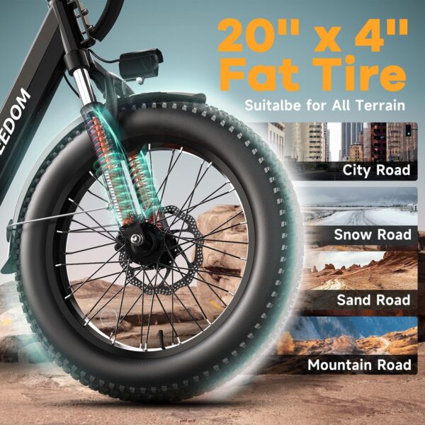 EUY Electric Bike for Adults with Peak 1500W Motor, 48V 20Ah Removable Battery Fast Ebike,Max 70Miles & 30MPH,20" x4.0 Fat Tire Commuting Electric Mountain Bike,7-Speed, Step-Thru Bicycle - Image 11