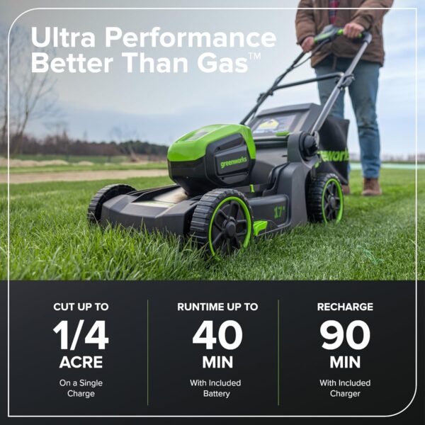 Greenworks 60V 17" Brushless (Push) Lawn Mower, 4.0Ah Battery and 3A Charger - Image 12