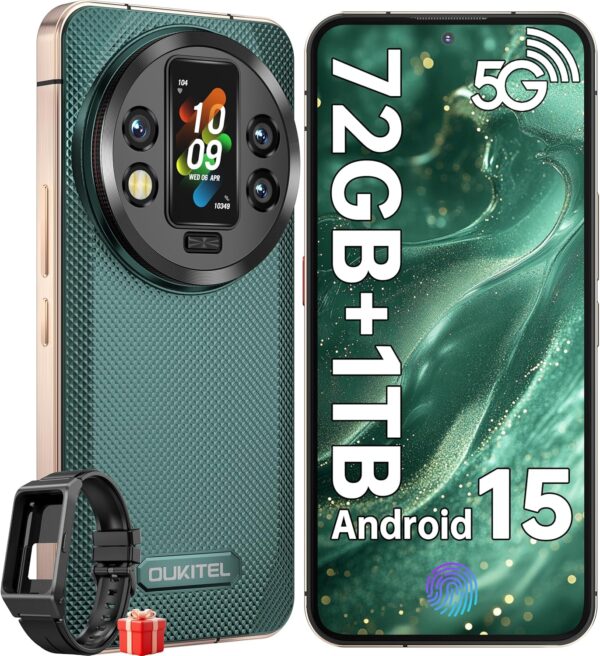 OUKITEL WP200 Pro Rugged Smartphone Unlocked Android 15-72GB+1TB Rugged Phone, 6.7" FHD+ Phone, 108MP Main Camera 8800mAh Battery, IP68/IP69K Cell Phone 5G Dual SIM NFC/OTG/BT5.3/120Hz/WIFI6, Green