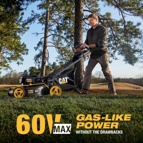 Cat DG670 60V 21” Cordless Lawn Mower 3-In-1 Cutting Modes, Brushless Lawn Mower with TorqLogic, Easy-Adapt Walk-Behind Push Lawn Mower – Battery & Charger Included, Black, Yellow - Image 11