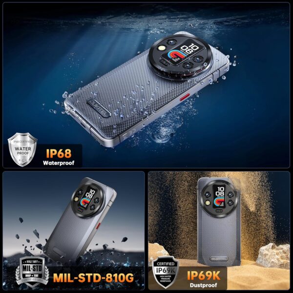 OUKITEL WP200 Pro Rugged Smartphone Unlocked Android 15-72GB+1TB Rugged Phone, 6.7" FHD+ Phone, 108MP Main Camera 8800mAh Battery, IP68/IP69K Cell Phone 5G Dual SIM NFC/OTG/BT5.3/120Hz/WIFI6, Green - Image 5